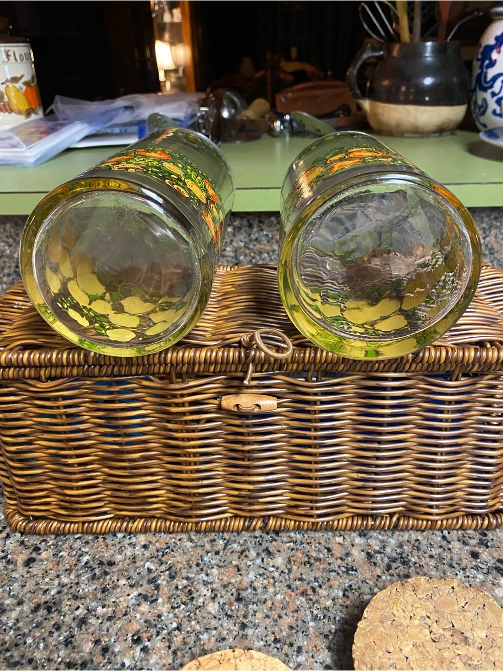Vintage Spice of Life Glass Canister Set with Cork Lids Mushroom/Veggie Motif - Picture 4 of 9